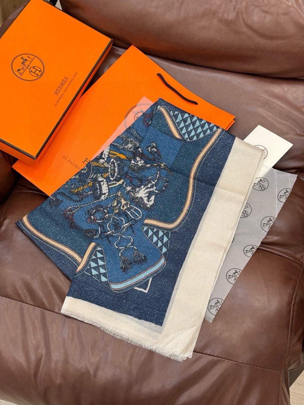 HM 26s Double-sided Scarf 200*100 Blue Jeans Cashmere 153174