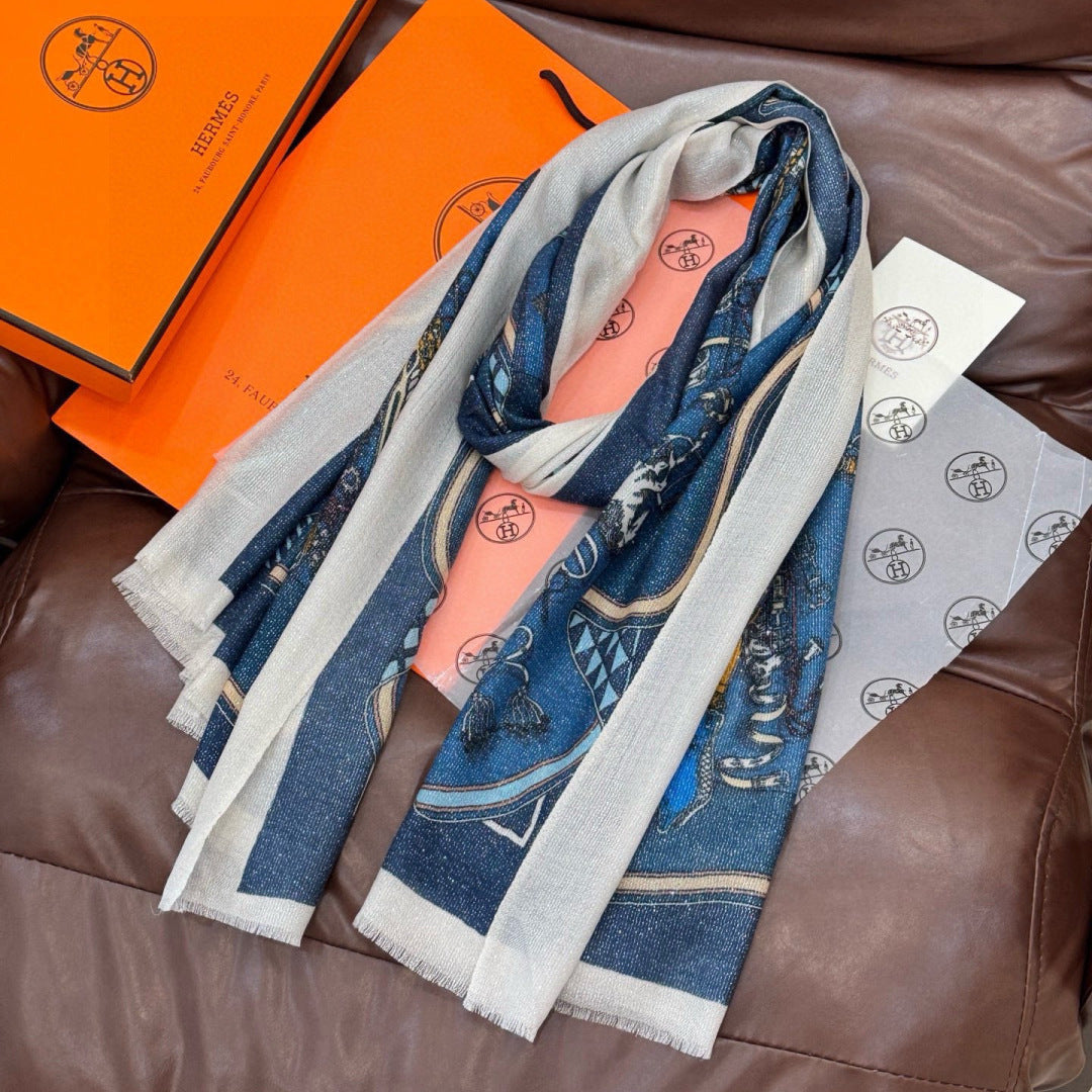 HM 26s Double-sided Scarf 200*100 Blue Jeans Cashmere 153174