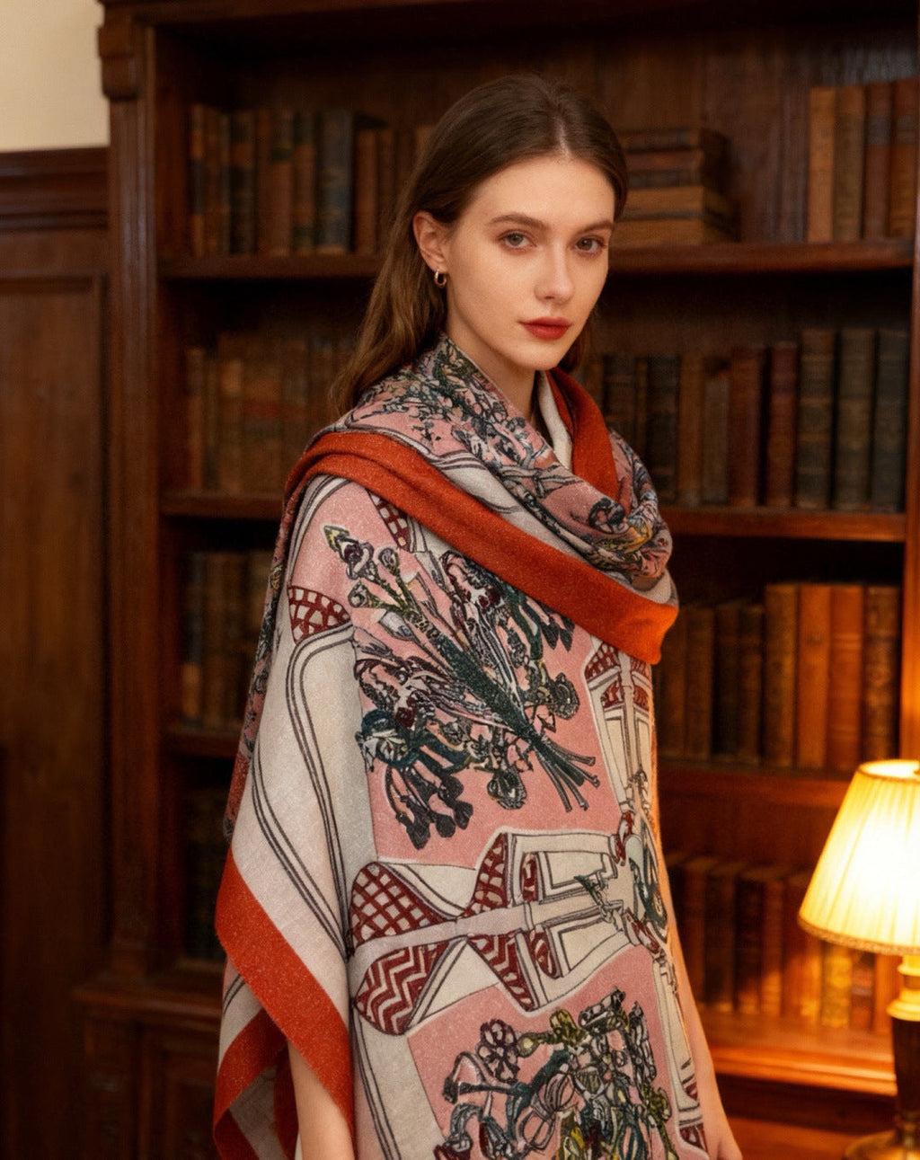 HM 26s Double-sided Scarf 200*100 Orange Cuit Ivory Cashmere 153175
