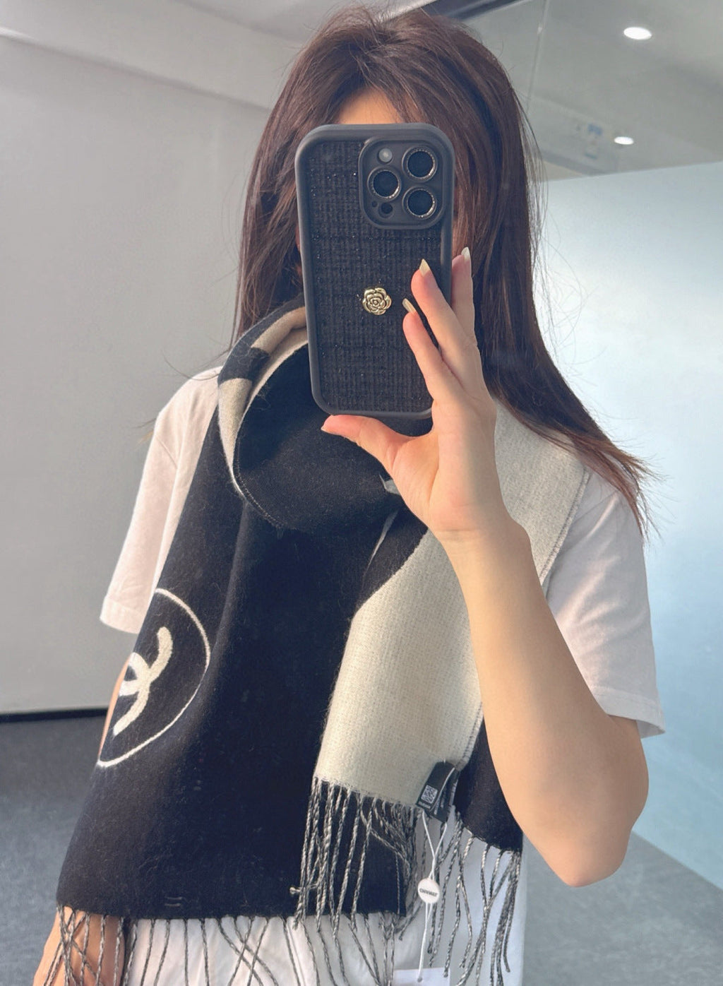 CC 25 Scarf 200cm White Black Lambswool 968389