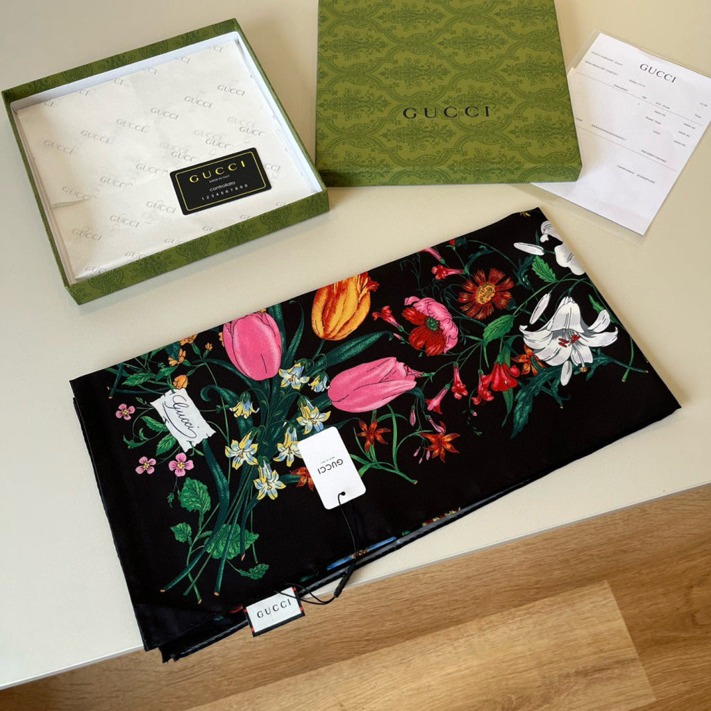 GG Scarf 90CM Multi-Colored Floral Mulberry Silk 286775