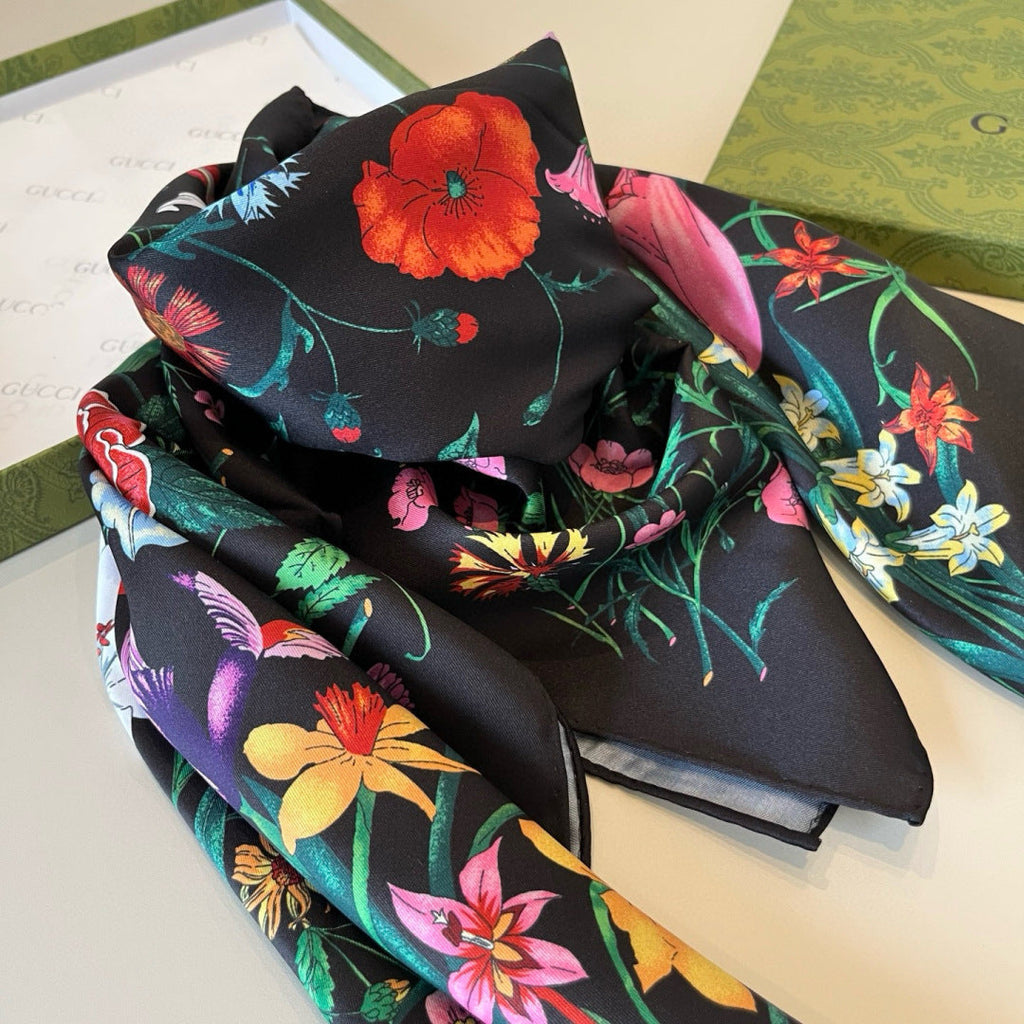 GG Scarf 90CM Multi-Colored Floral Mulberry Silk 286775
