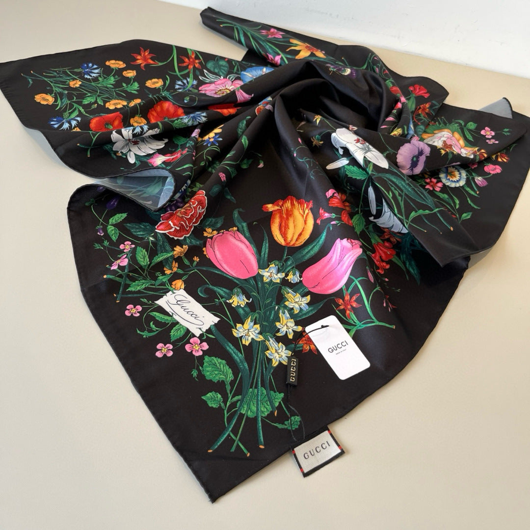 GG Scarf 90CM Multi-Colored Floral Mulberry Silk 286775
