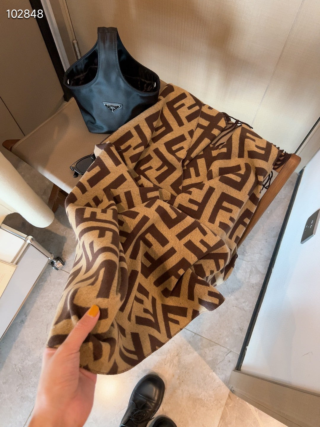 FF Jacquard 180CM Scarf Brown Wool 103618