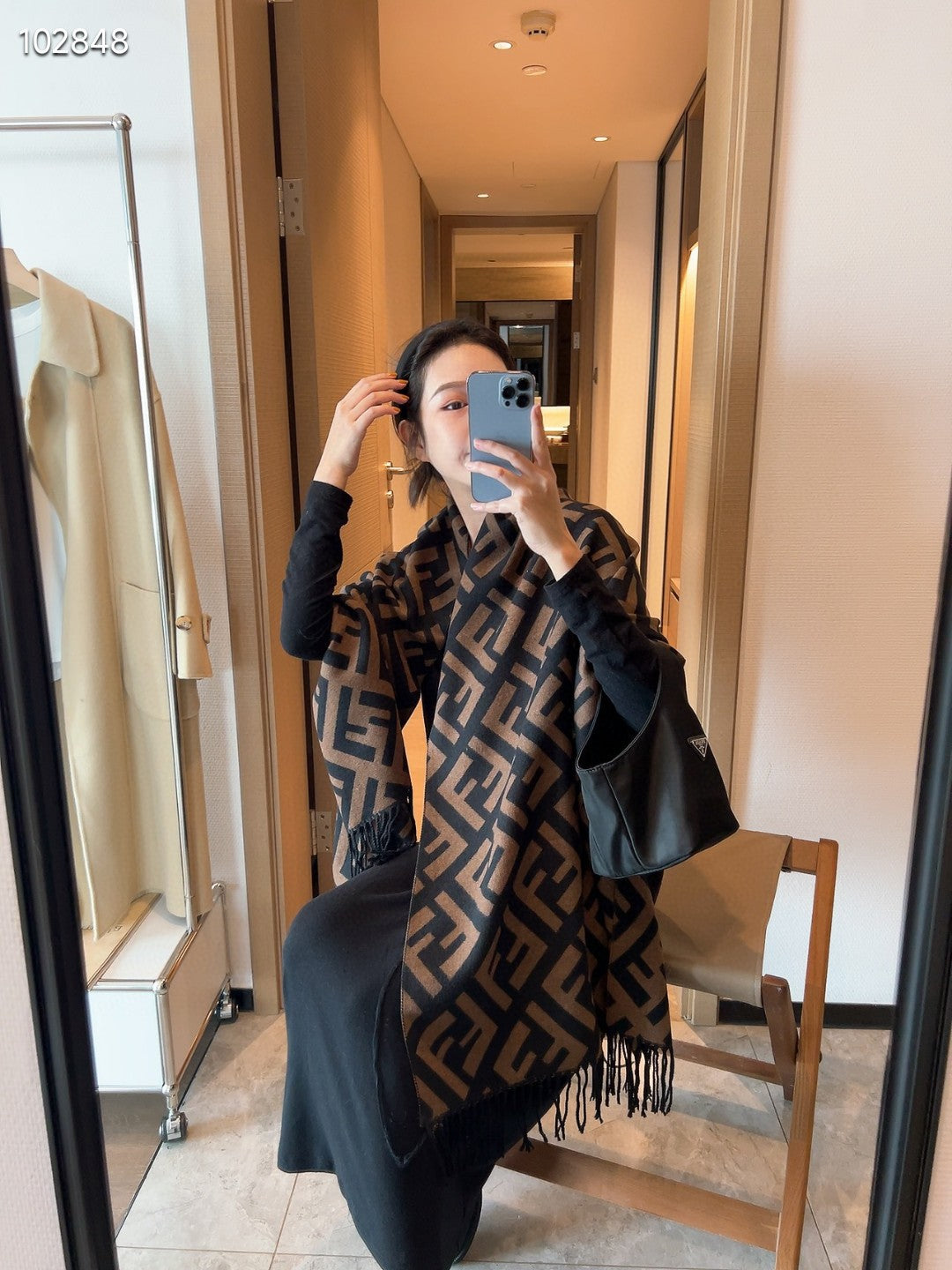 FF Jacquard 180CM Scarf Brown Wool 103618
