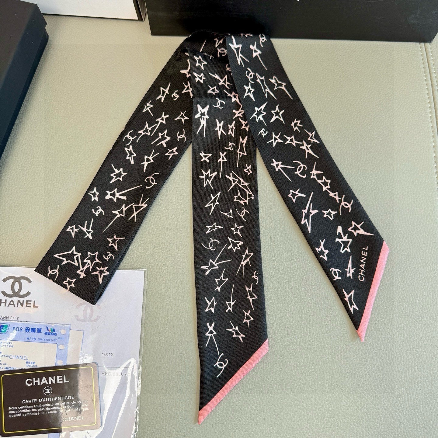 CC Twilly Mini Star 120cm Black White Mulberry Silk 941929
