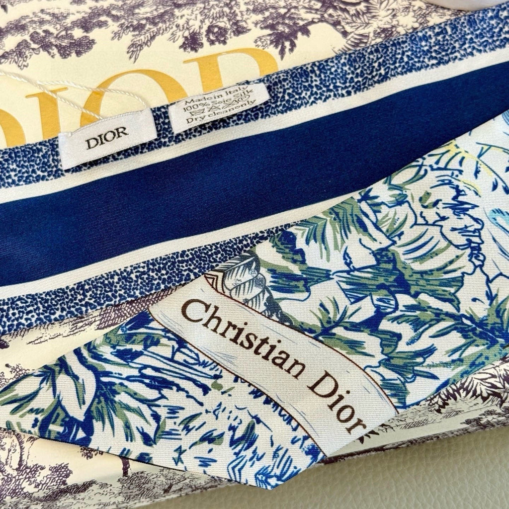 CD Twilly Mini Scarf 105cm Blue Colorful Mulberry Silk 945716
