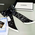 CC Twilly Mini Star Scarf 120cm Black Mulberry Silk 945724