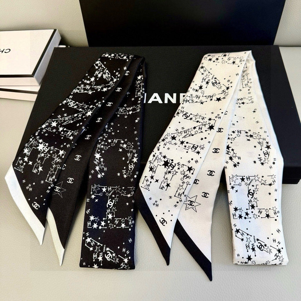 CC Twilly Mini Star Scarf 120cm Black Mulberry Silk 945724