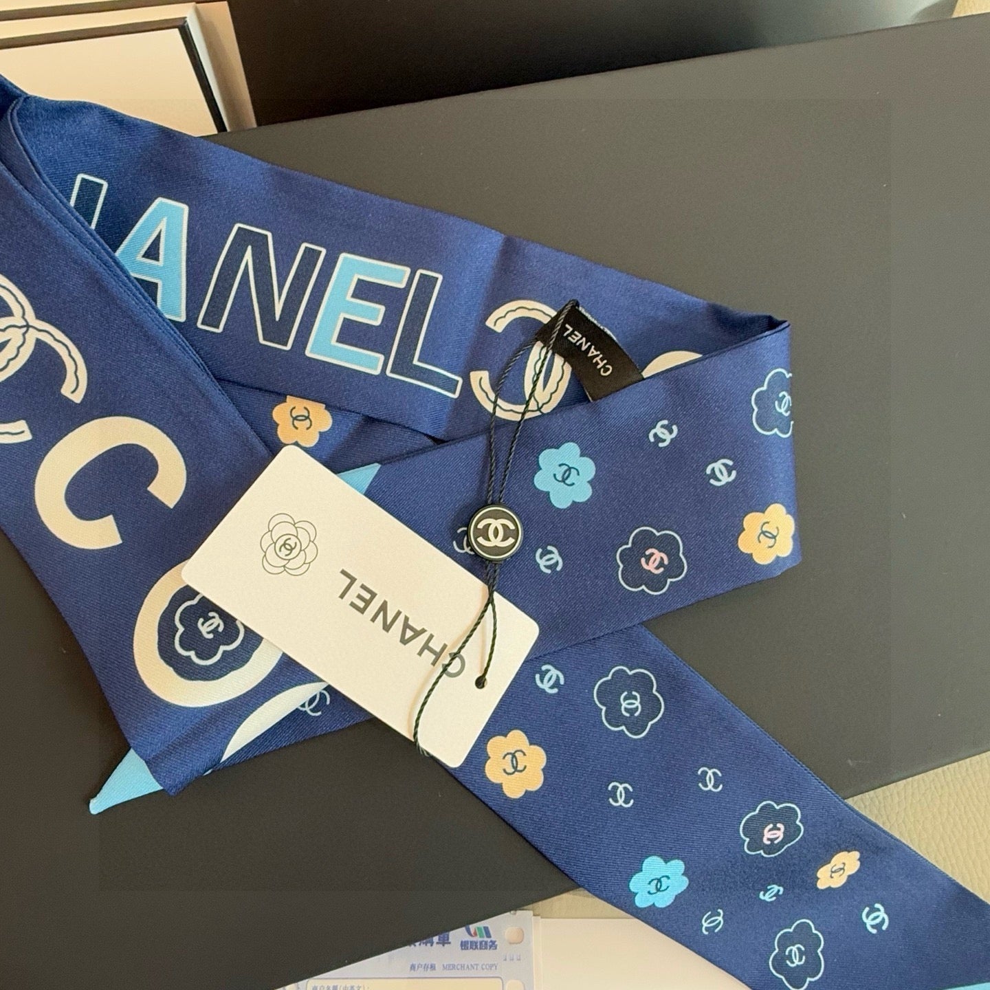 CC Twilly Mini Scarf 120cm Dark Blue Mulberry Silk 949094