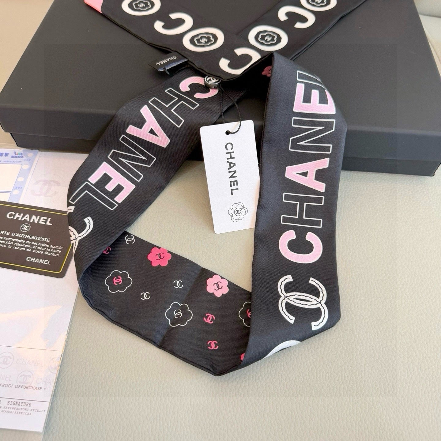 CC Twilly Mini Scarf 120cm Black Mulberry Silk 949096