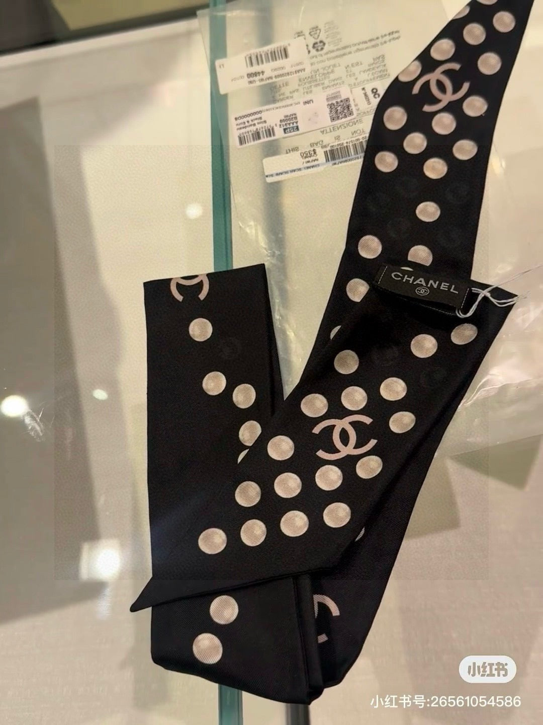 CC Twilly Mini Scarf 120cm Black White Mulberry Silk 949113