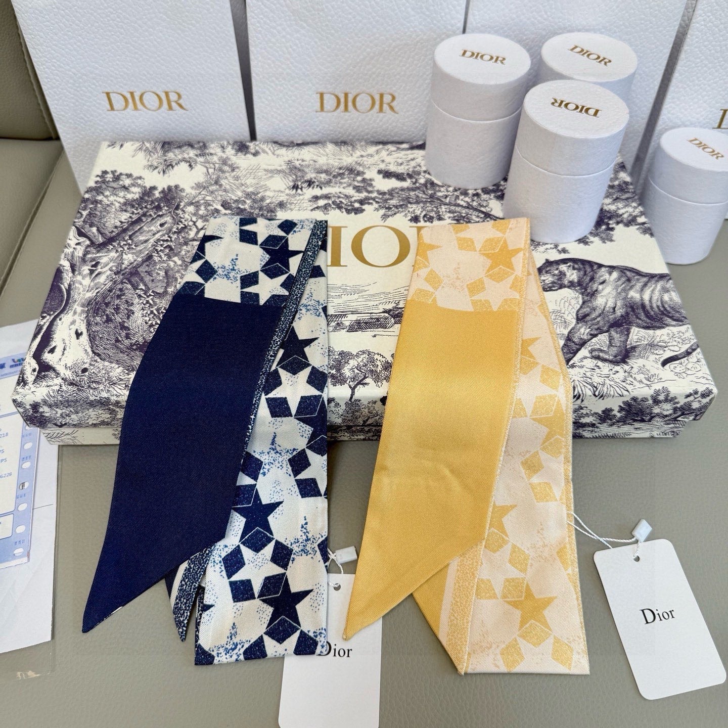 CD Twilly Mini Scarf 105cm Yellow Mulberry Silk 949194