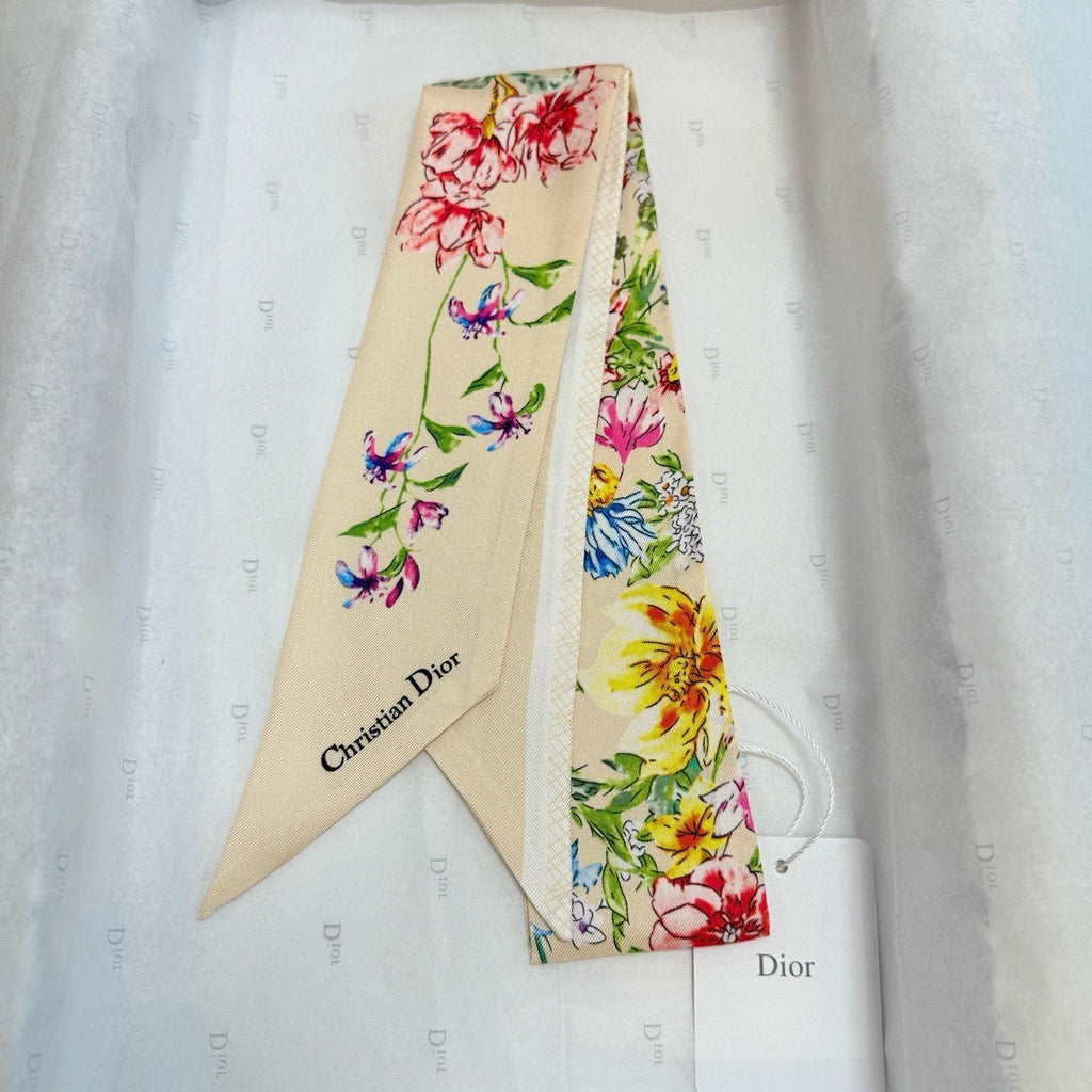 CD Twilly Mini Scarf 100cm Beige Colorful Mulberry Silk 958857