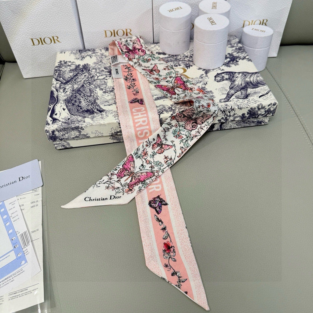 CD Twilly Mini Scarf 105cm Light Pink Colorful Mulberry Silk 969062