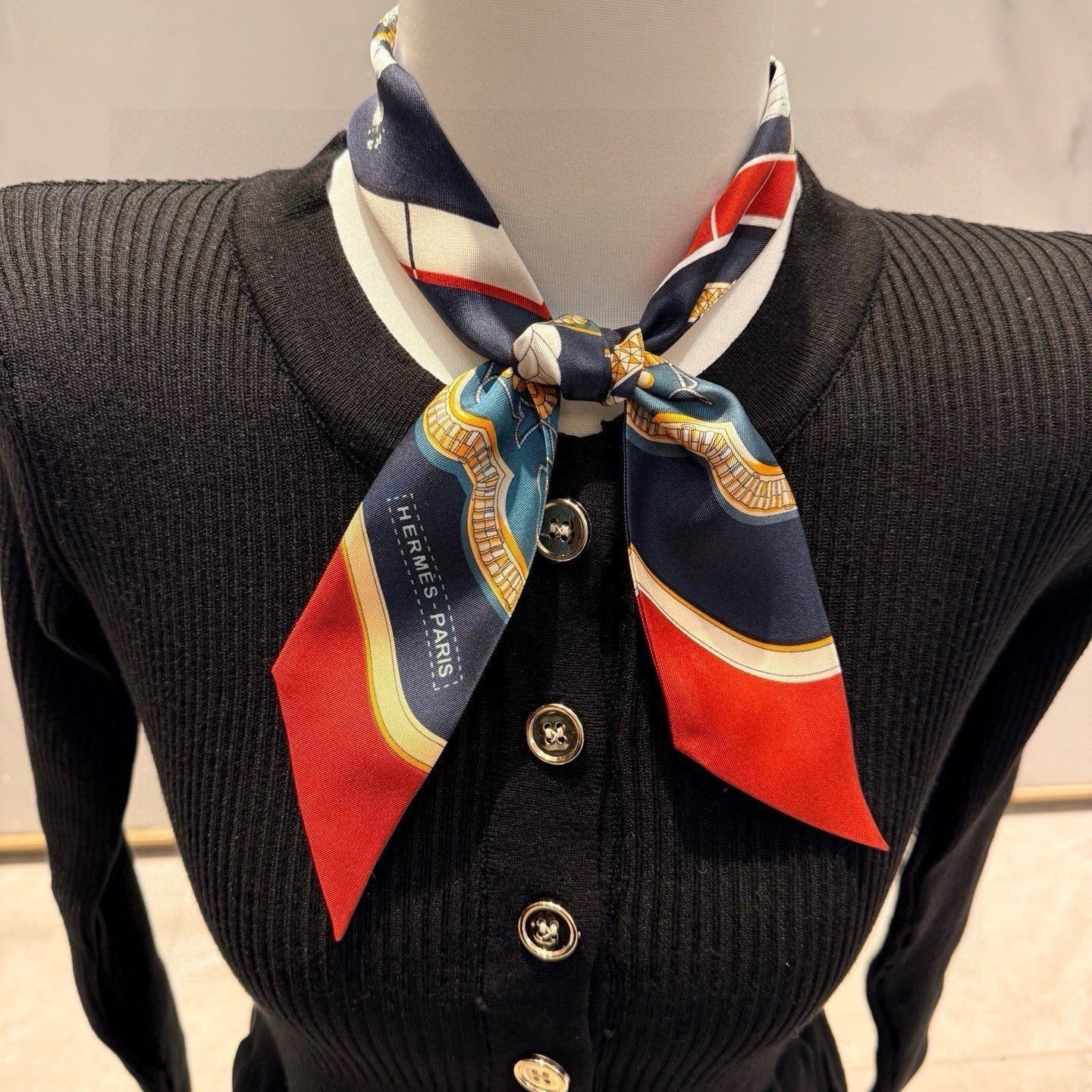 HM Twilly Mini Scarf 105 Creme Blue Terracotta Silk Twill 153180