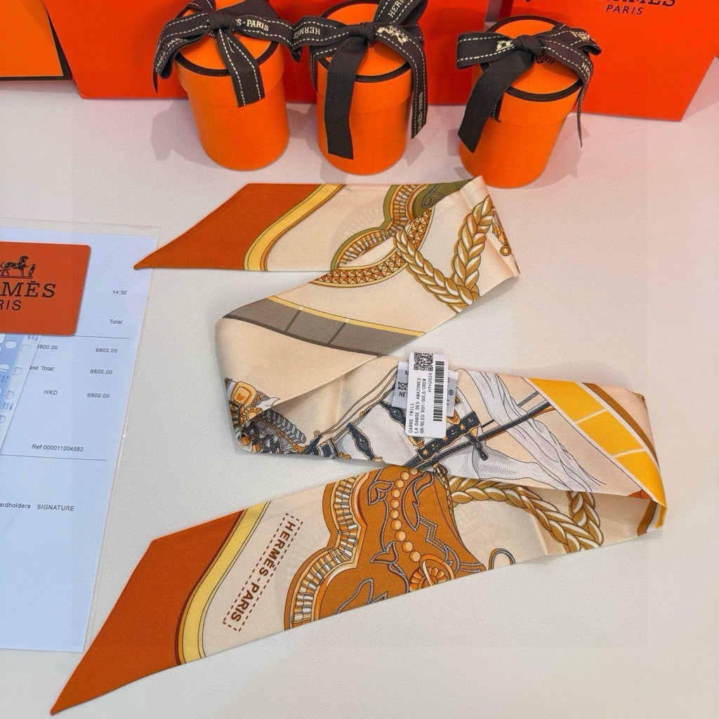 HM Twilly Mini Scarf 105 Beige Orange Silk Twill 153183