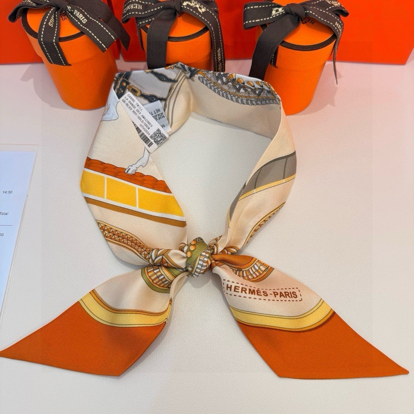 HM Twilly Mini Scarf 105 Beige Orange Silk Twill 153183