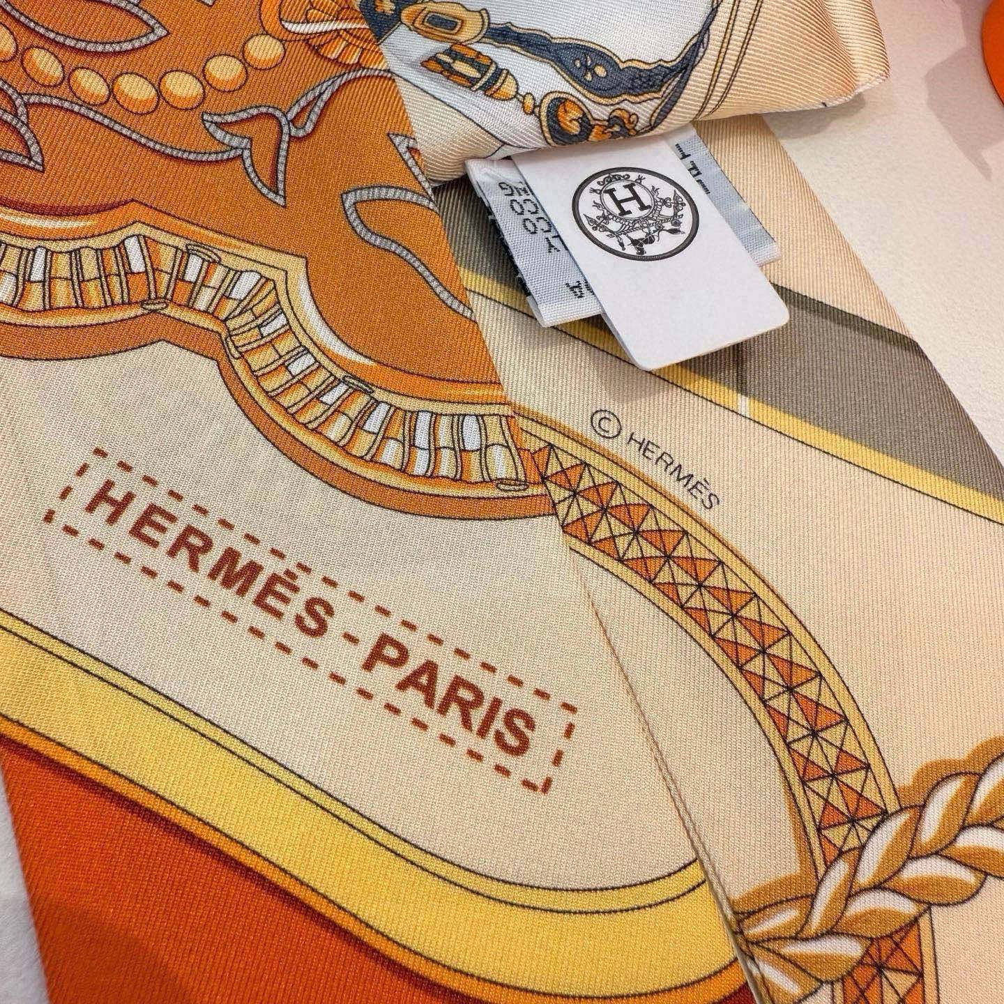 HM Twilly Mini Scarf 105 Beige Orange Silk Twill 153183