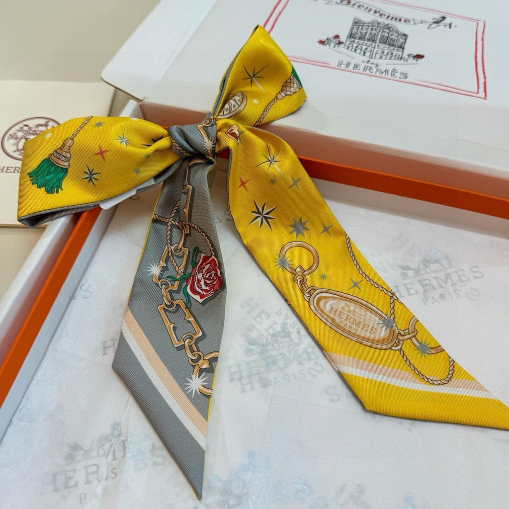 HM Twilly Mini Scarf 105 Yellow Grey Silk Twill 153185
