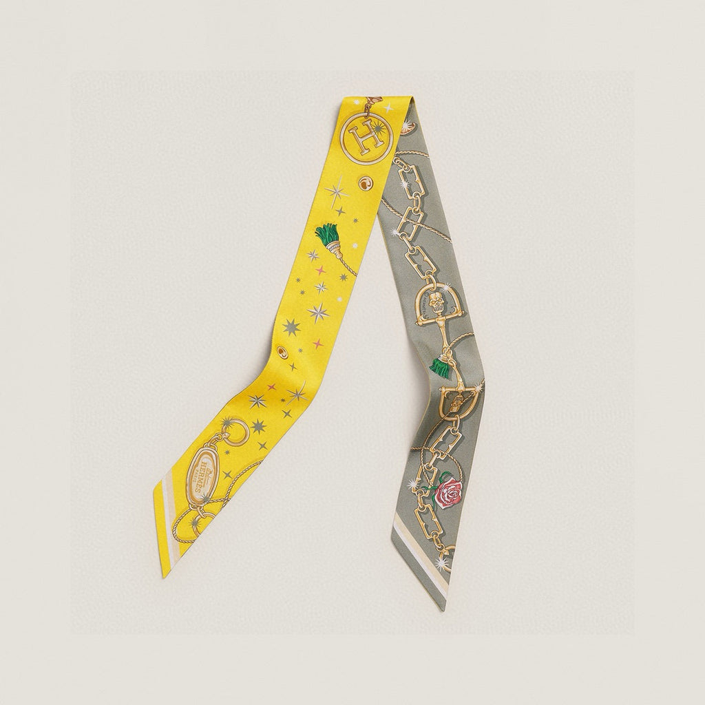 HM Twilly Mini Scarf 105 Yellow Grey Silk Twill 153185