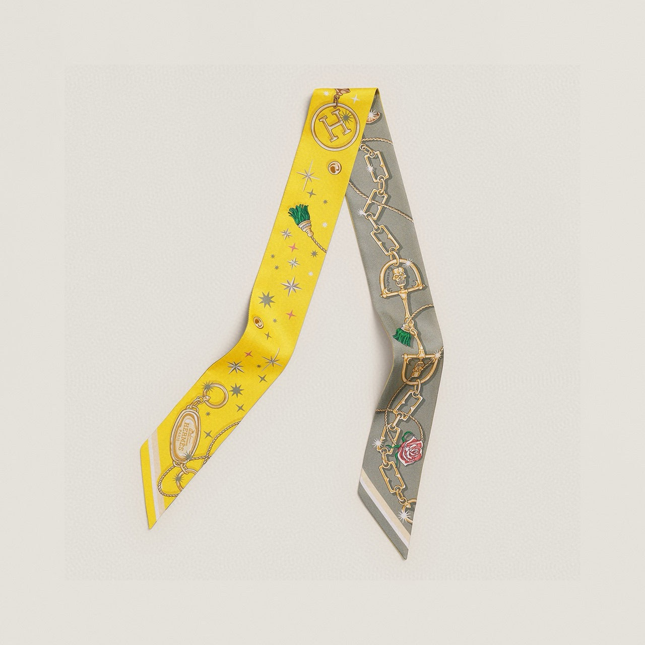 HM Twilly Mini Scarf 105 Yellow Grey Silk Twill 153185