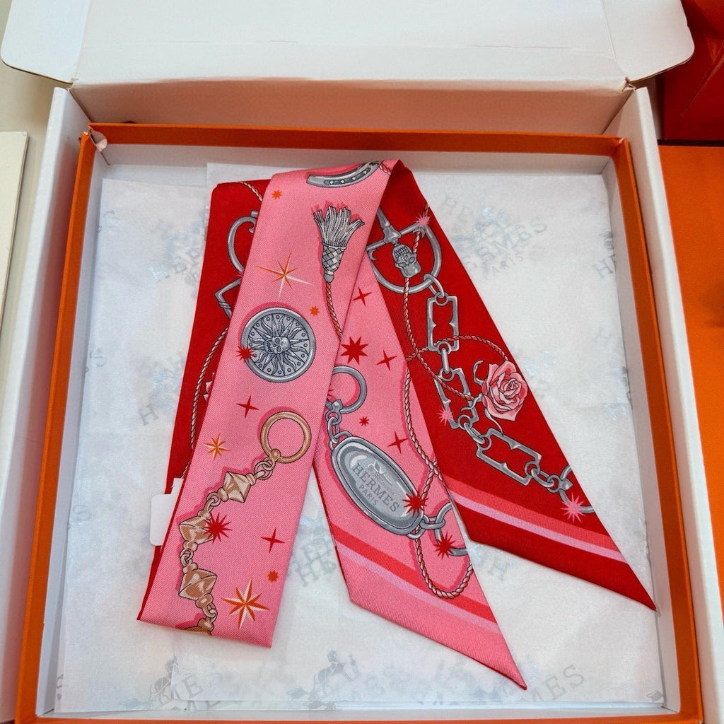 HM Twilly Mini Scarf 105 Pink Red Multi Silk Twill 153187