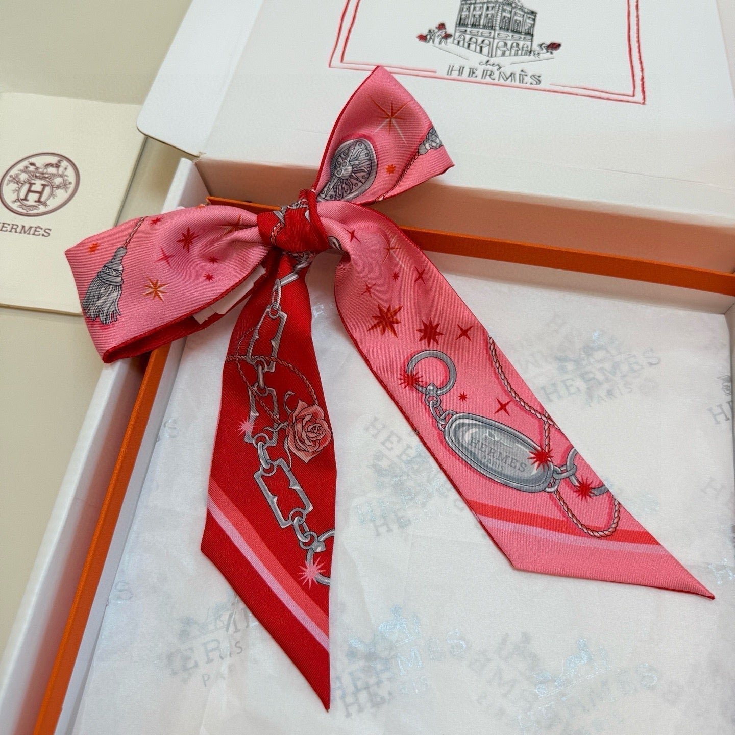 HM Twilly Mini Scarf 105 Pink Red Multi Silk Twill 153187