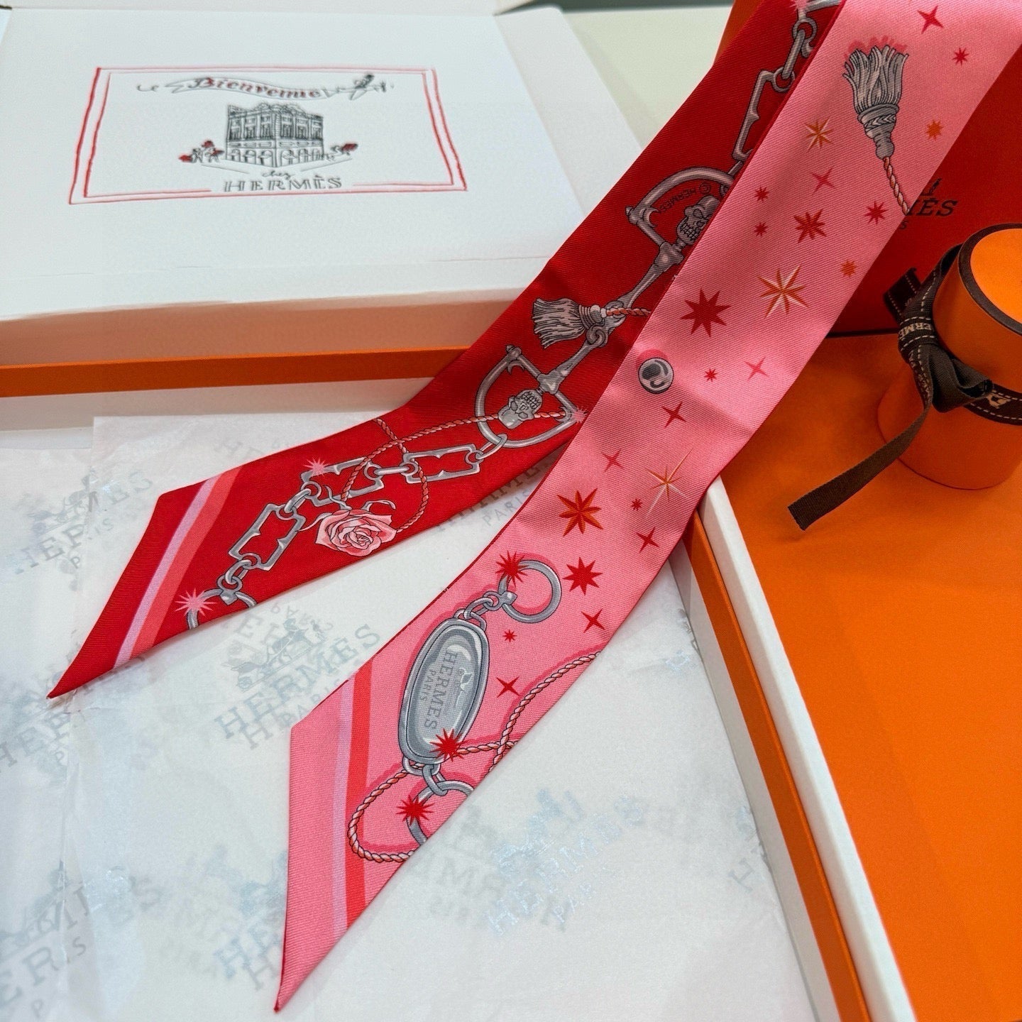 HM Twilly Mini Scarf 105 Pink Red Multi Silk Twill 153187