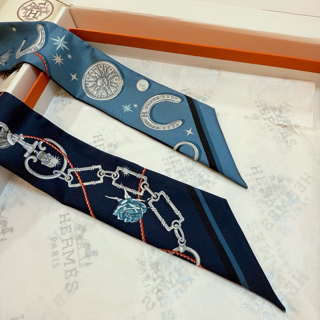 HM Twilly Mini Scarf 105 Blue Marine Silk Twill 153188