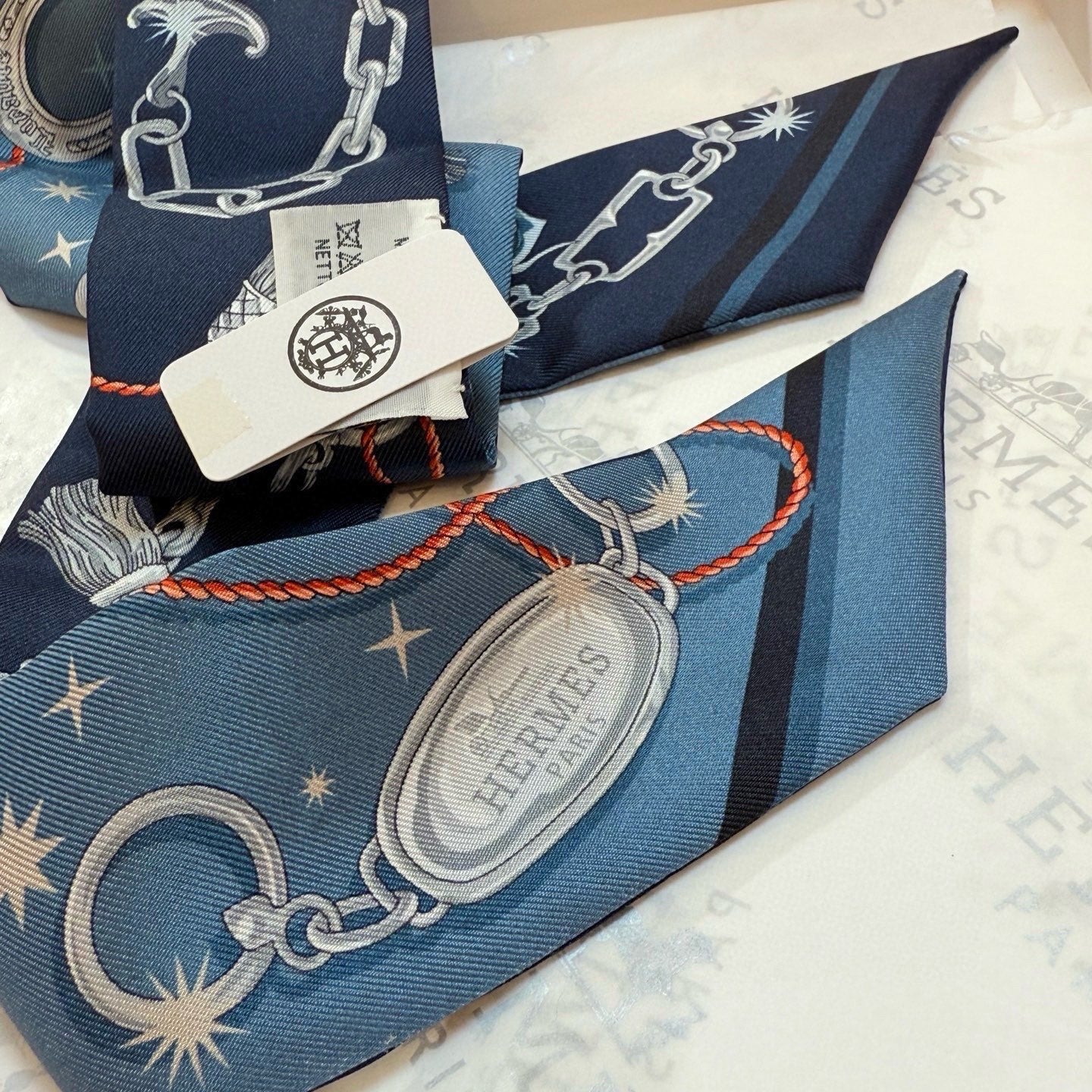 HM Twilly Mini Scarf 105 Blue Marine Silk Twill 153188