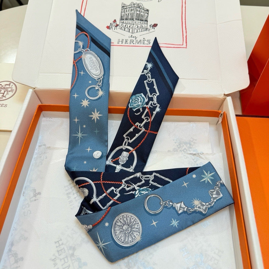 HM Twilly Mini Scarf 105 Blue Marine Silk Twill 153188
