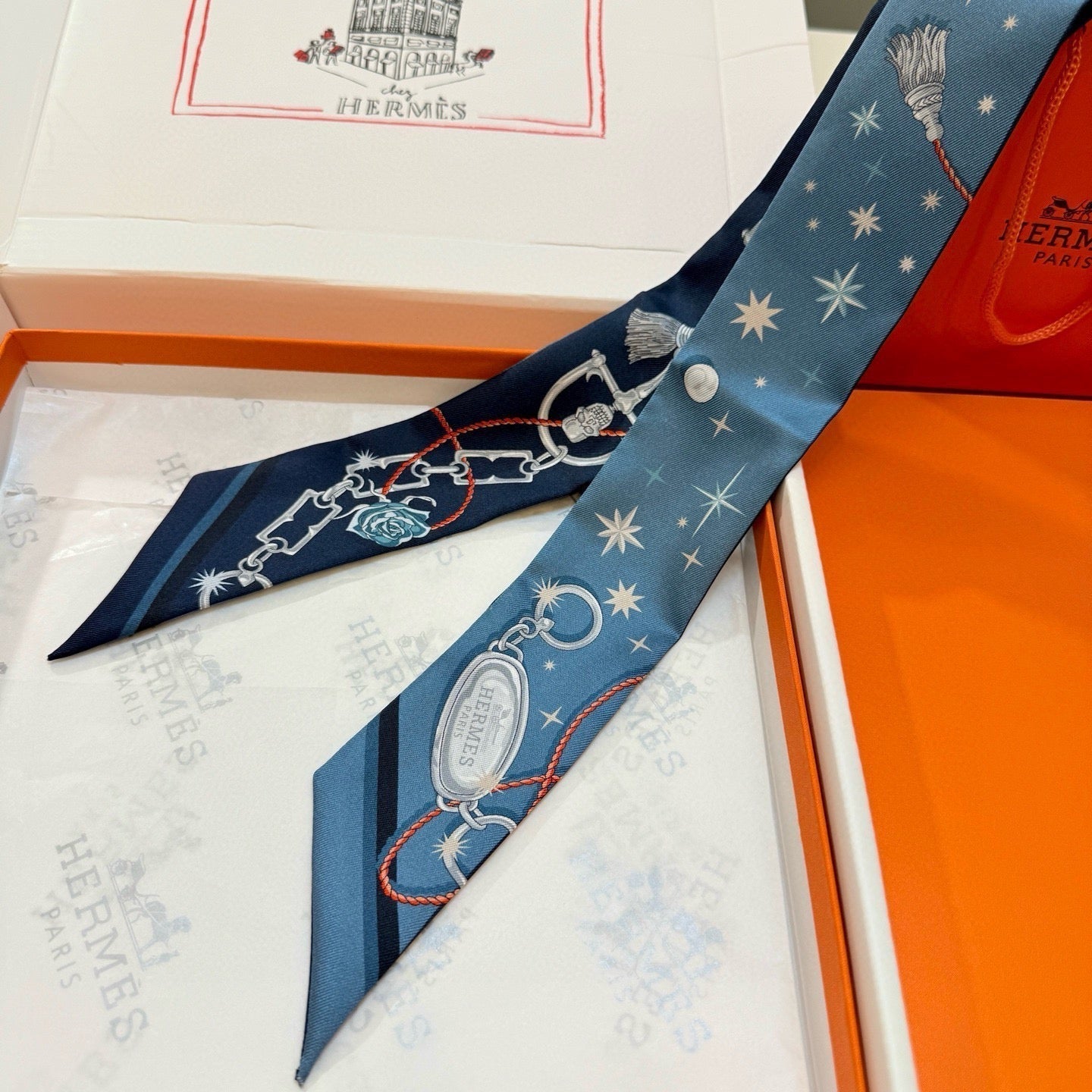 HM Twilly Mini Scarf 105 Blue Marine Silk Twill 153188