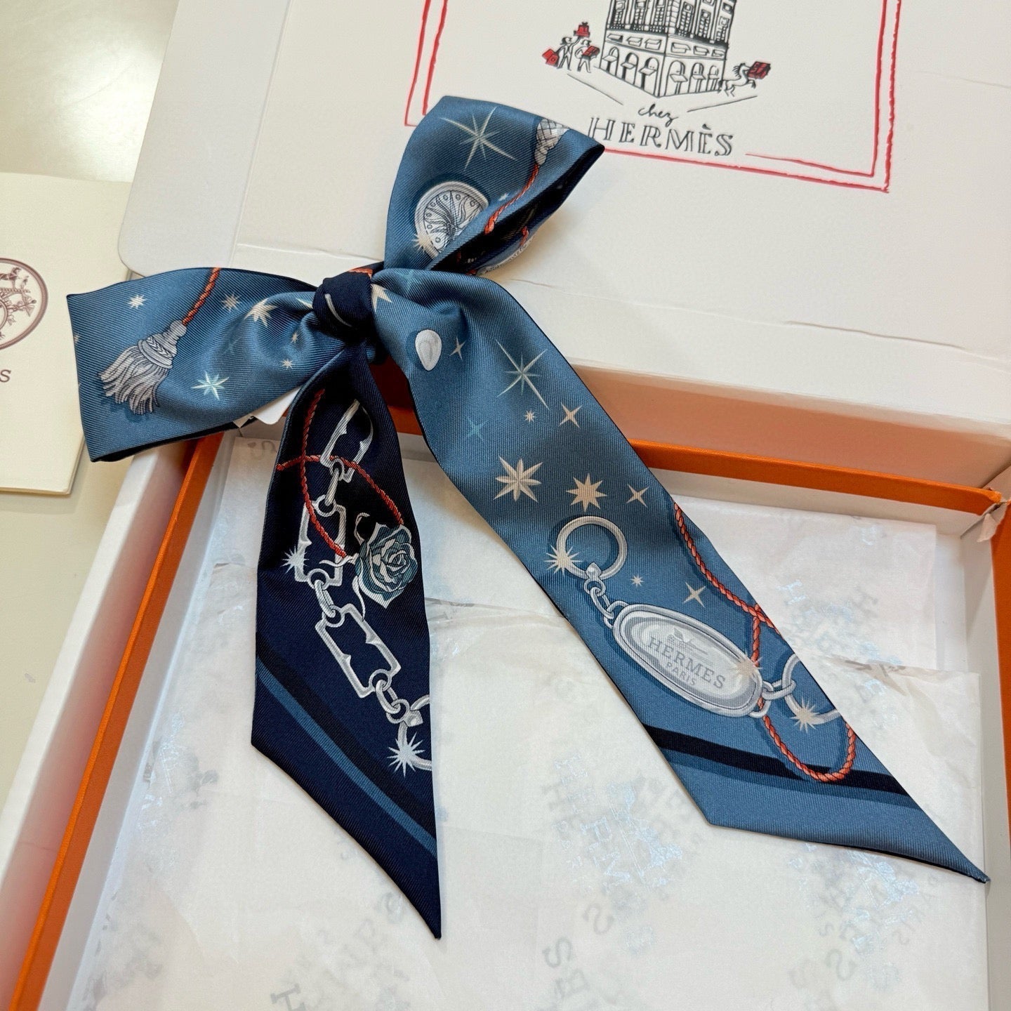 HM Twilly Mini Scarf 105 Blue Marine Silk Twill 153188
