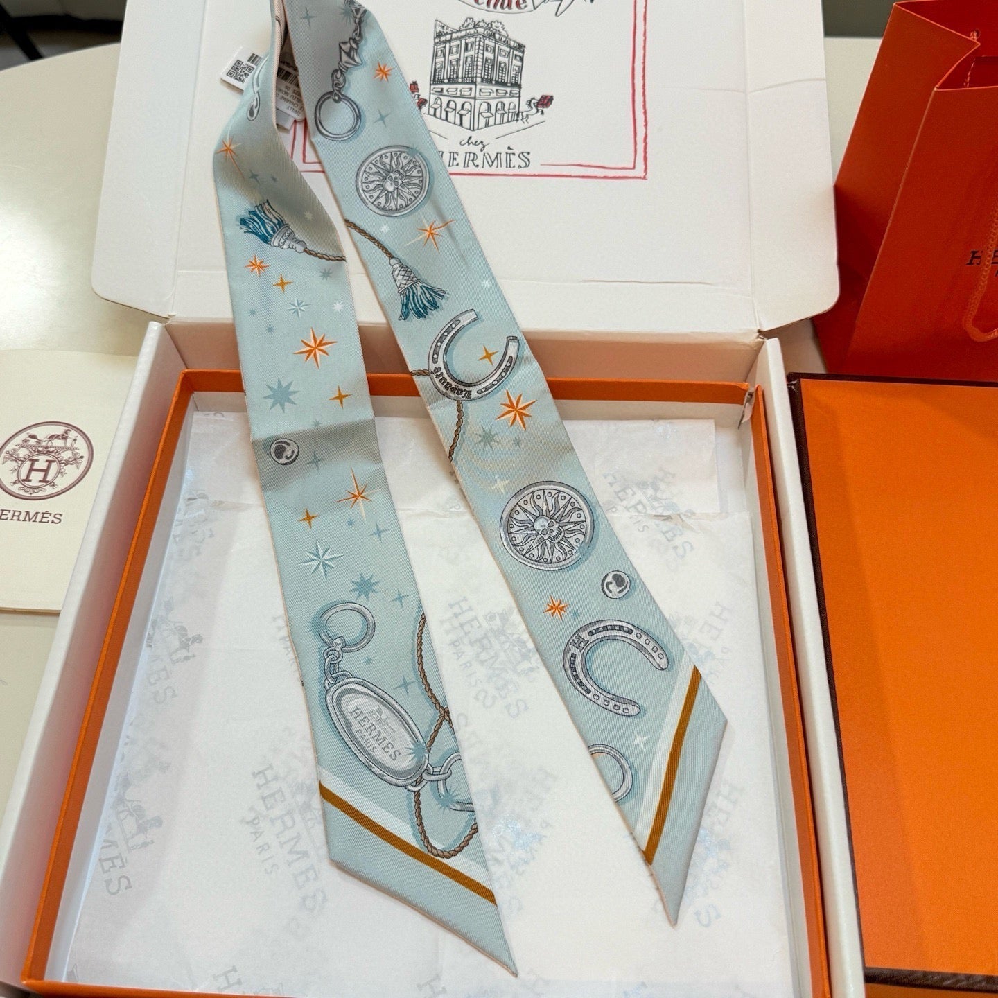 HM Twilly Mini Scarf 105 Bleu Glacier Silk Twill 153190