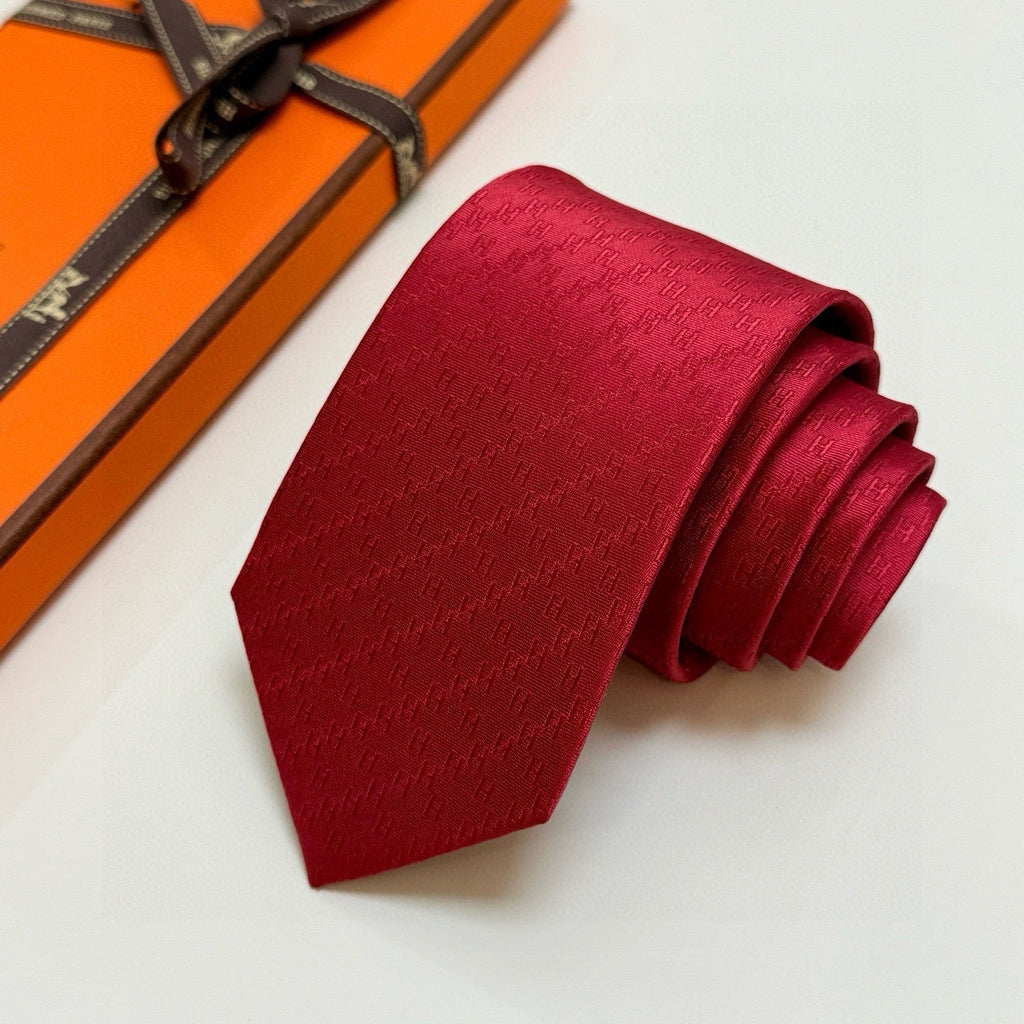 HM Jacquard Tie Red Twill Silk 212088