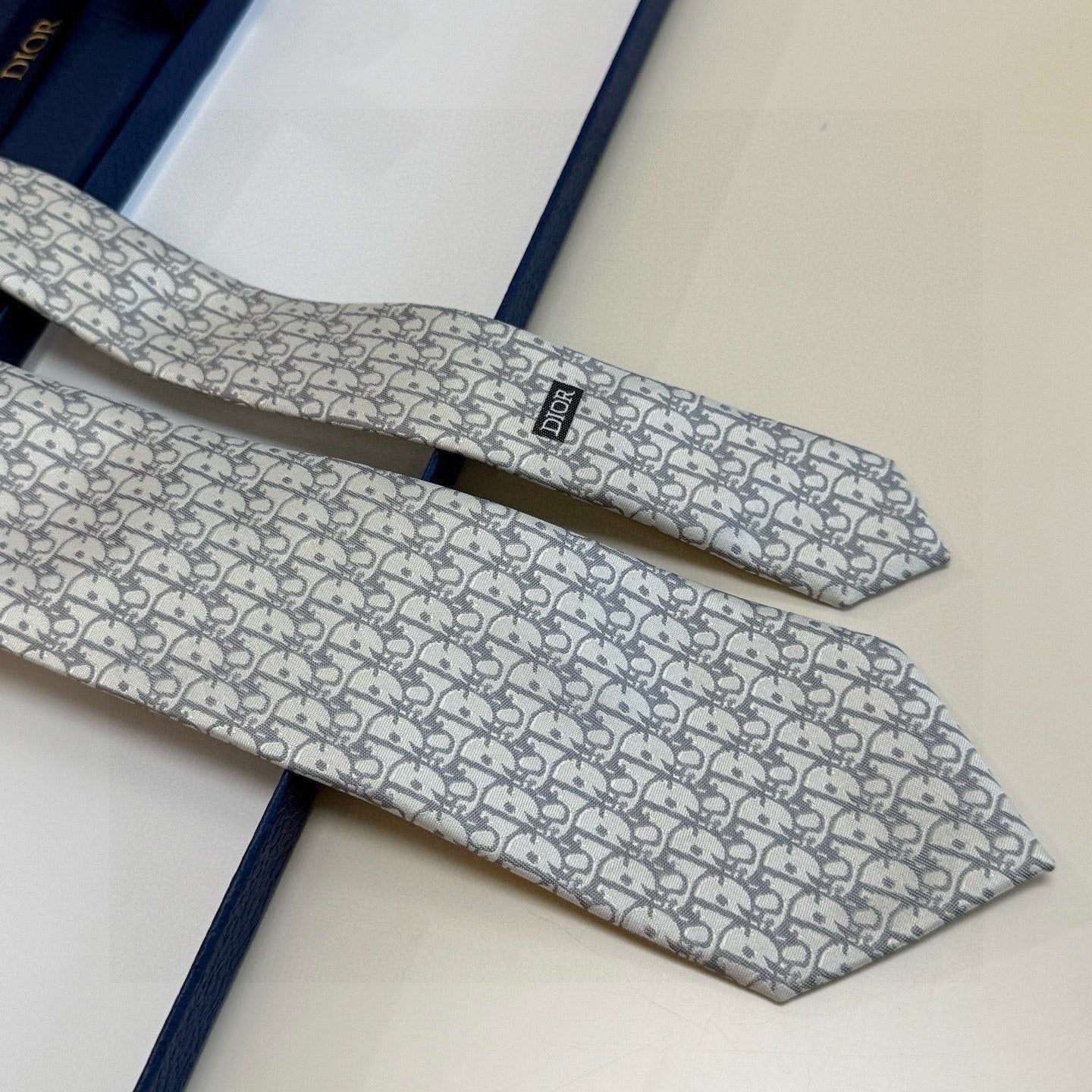 CD Oblique Tie Light Grey Silk 212103