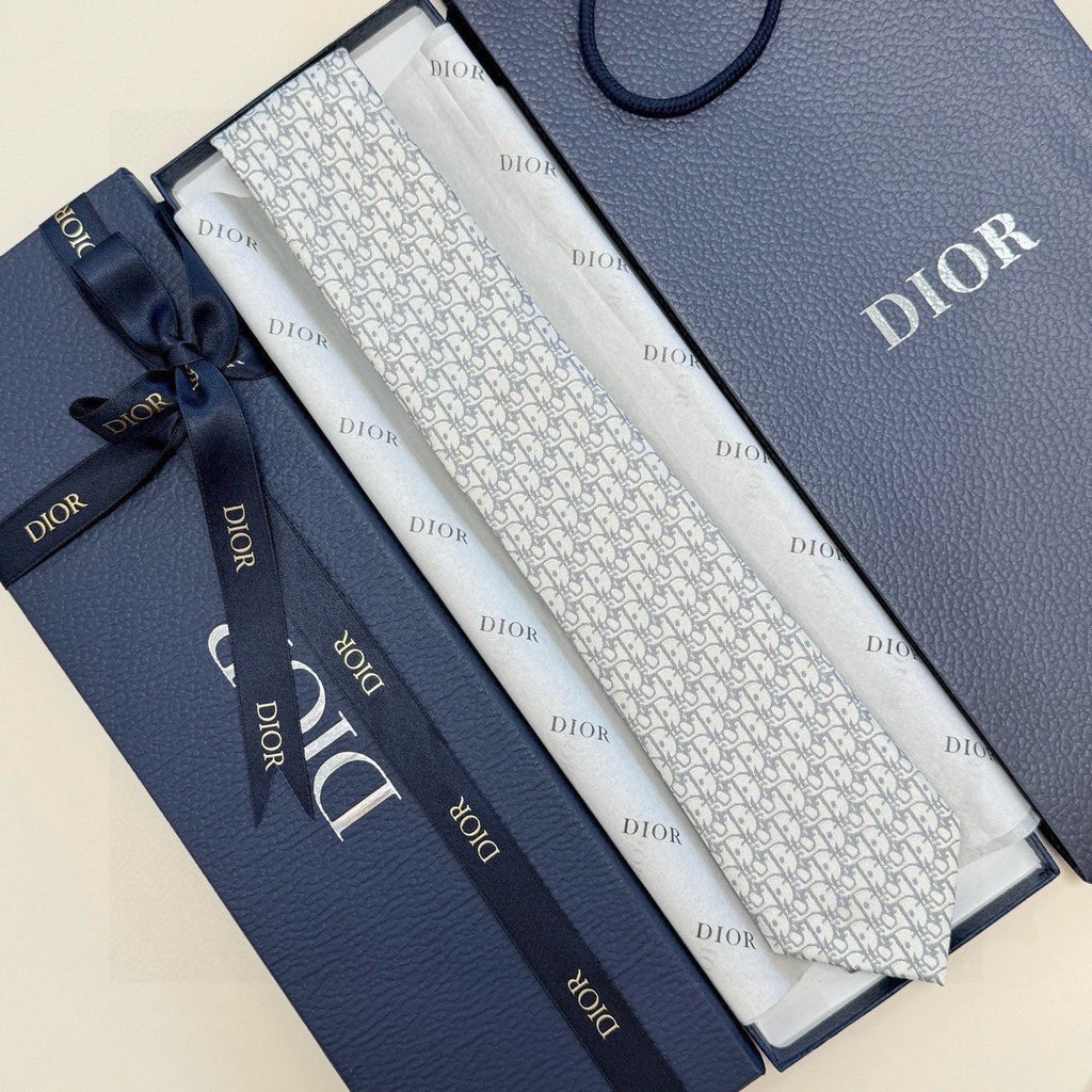 CD Oblique Tie Light Grey Silk 212103