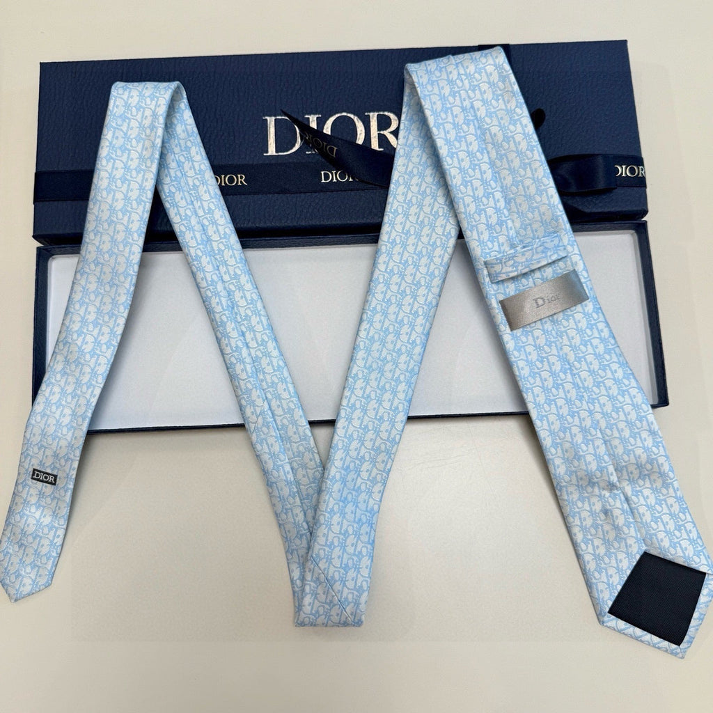 CD Oblique Tie Light Blue Silk 212104