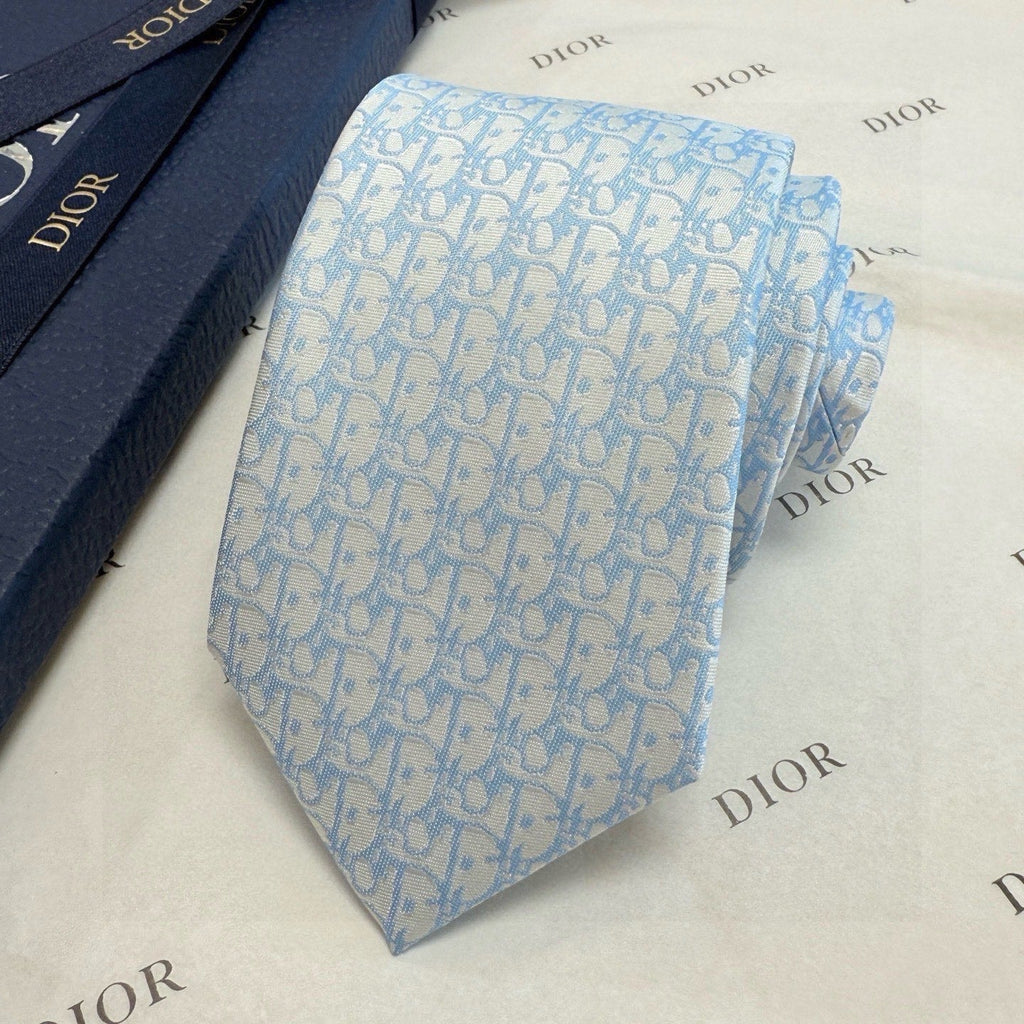 CD Oblique Tie Light Blue Silk 212104