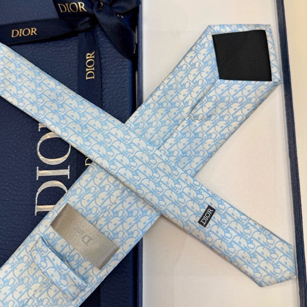 CD Oblique Tie Light Blue Silk 212104