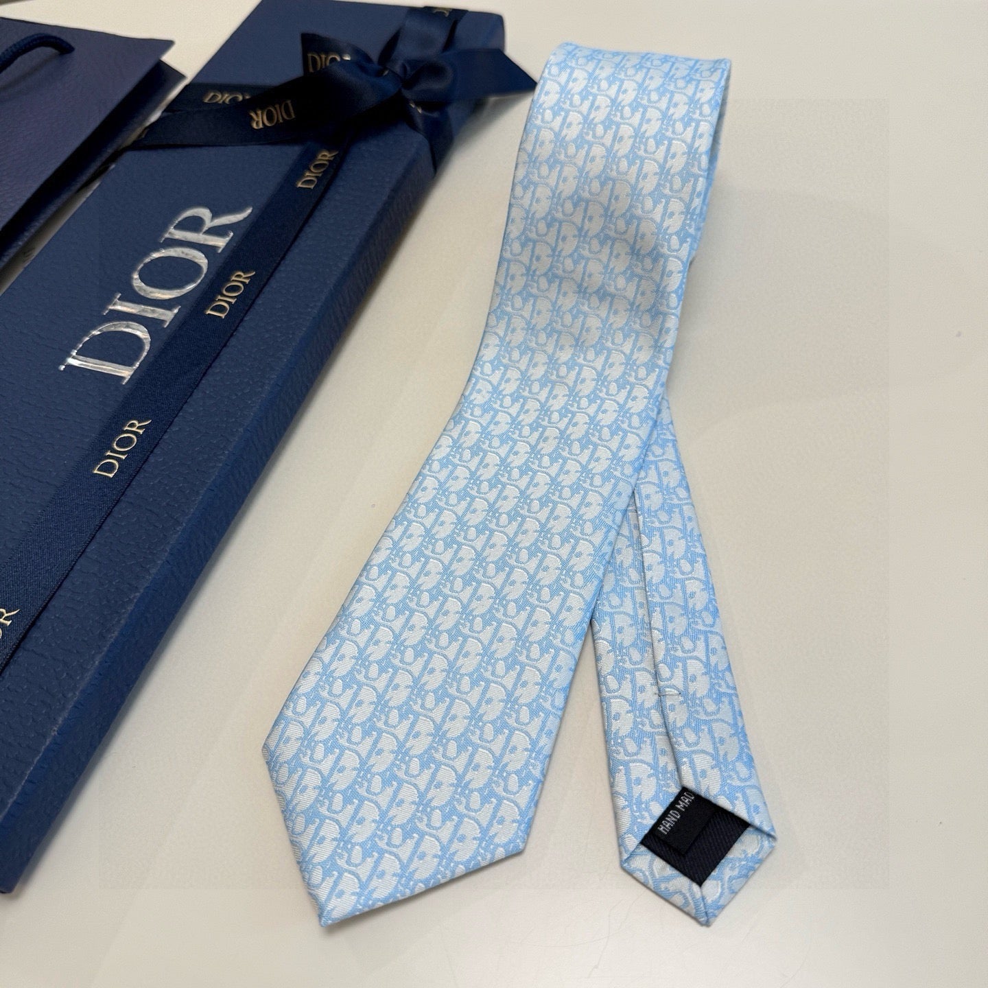 CD Oblique Tie Light Blue Silk 212104