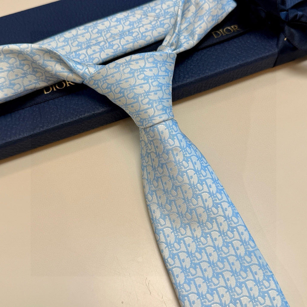 CD Oblique Tie Light Blue Silk 212104