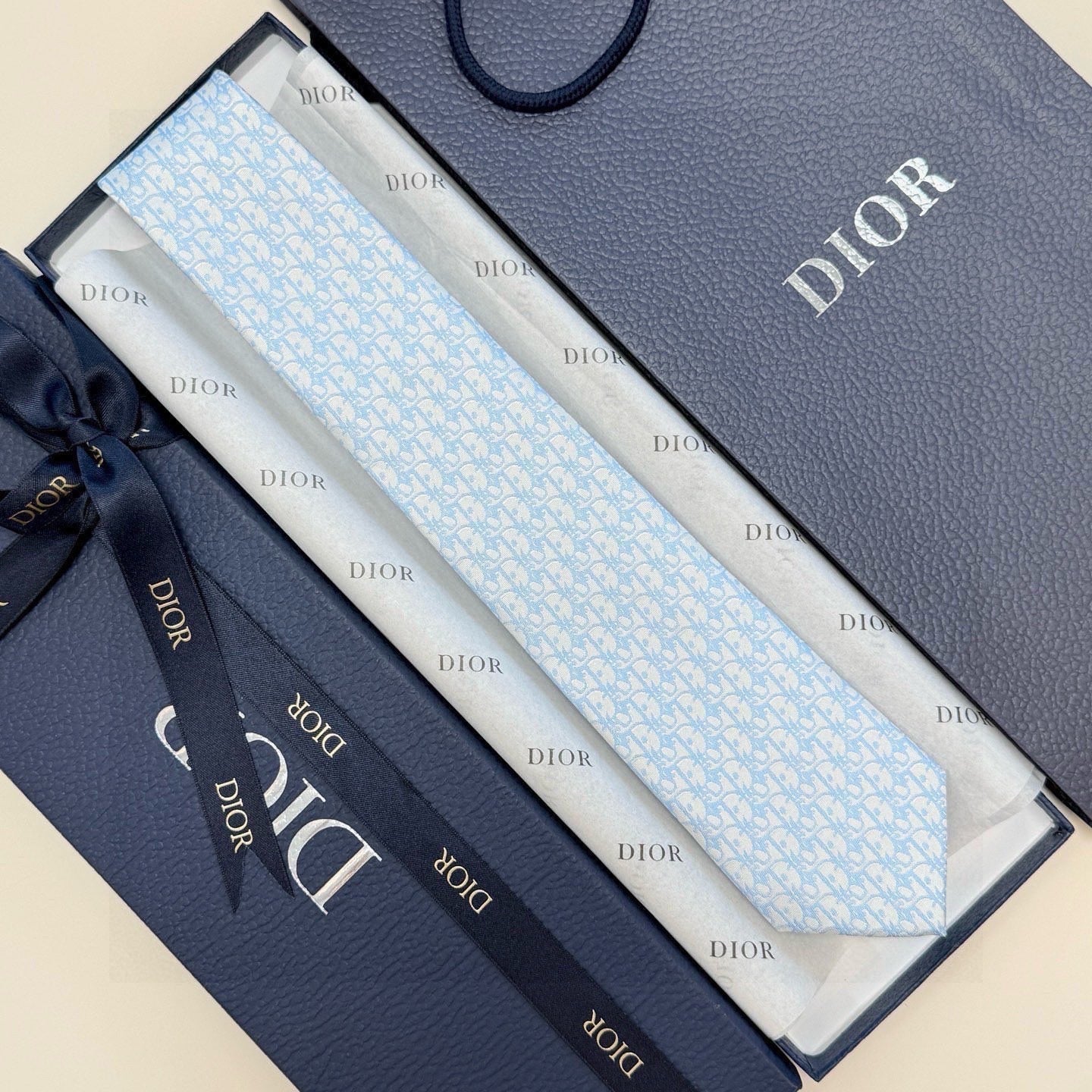 CD Oblique Tie Light Blue Silk 212104
