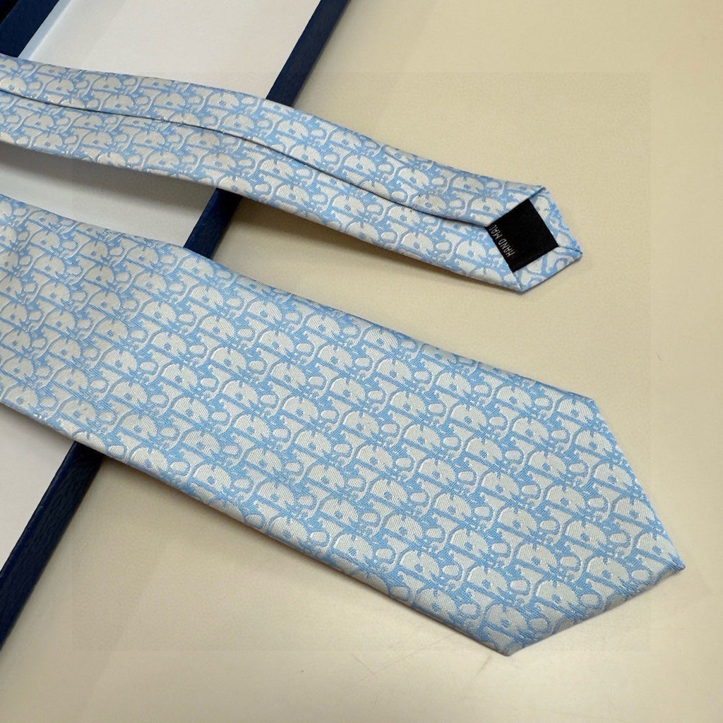 CD Oblique Tie Light Blue Silk 212104