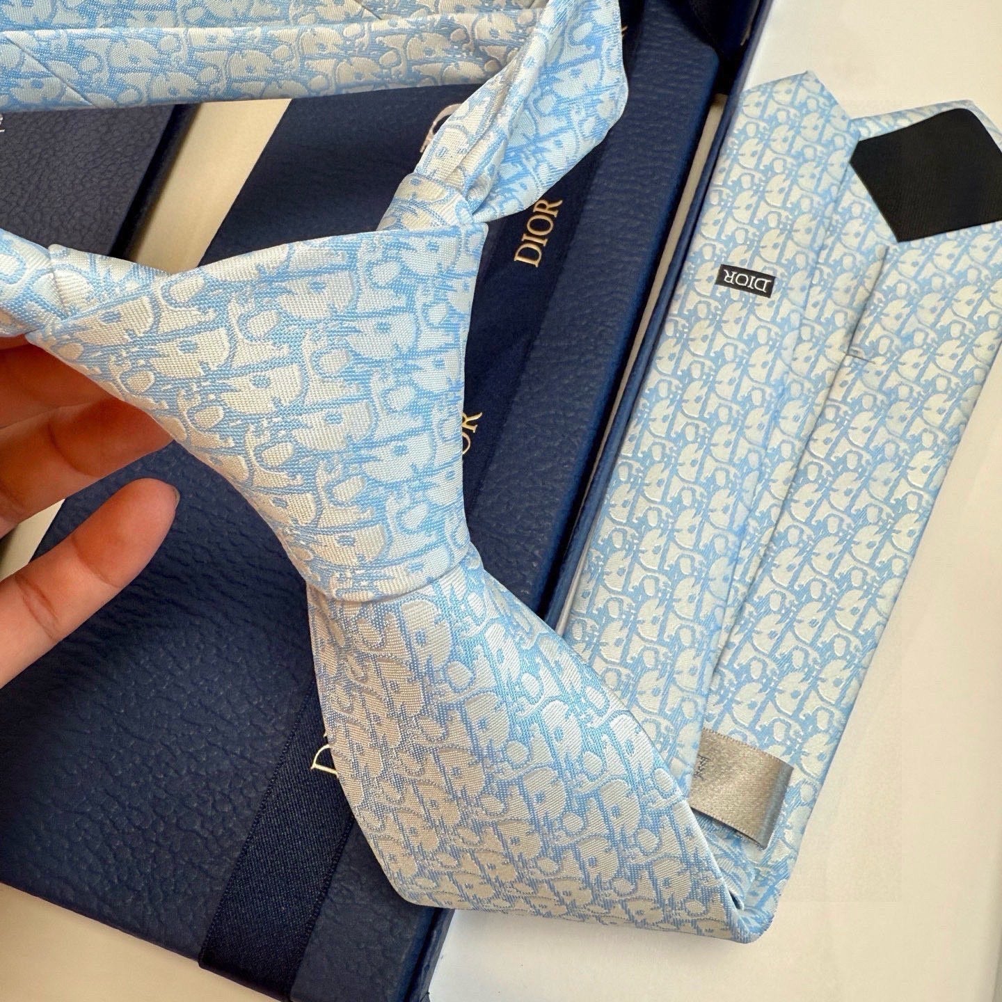 CD Oblique Tie Light Blue Silk 212104