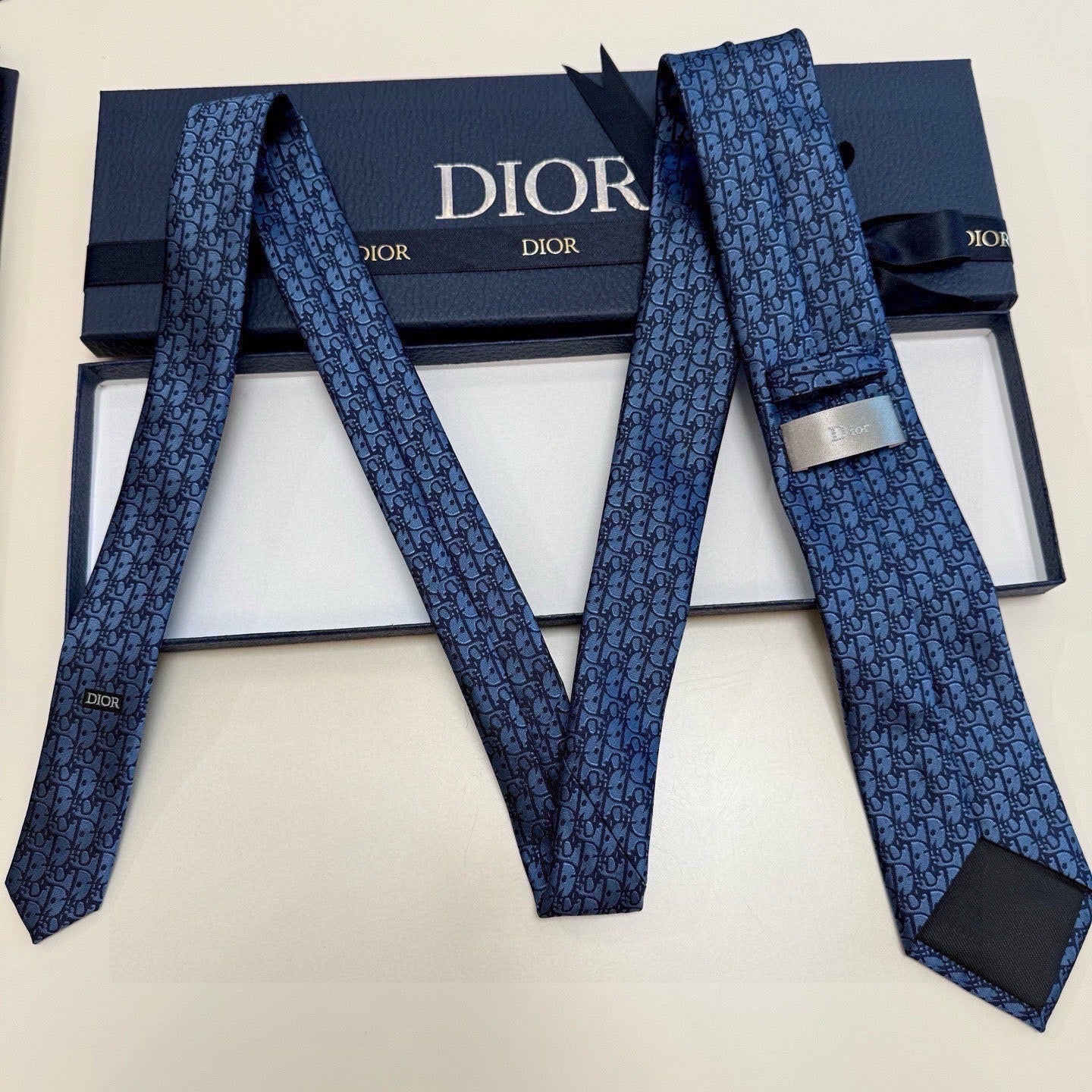 CD Oblique Tie Dark Blue Silk 212107