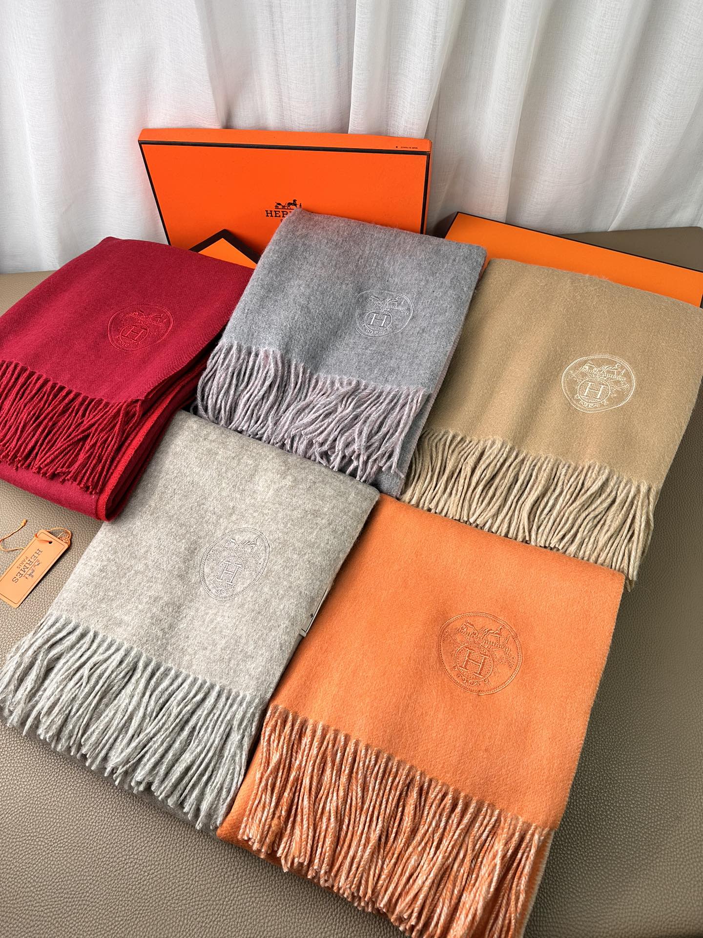 DOUBLE-FACE SCARF 200 CM IN TIGER ORANGE CASHMERE