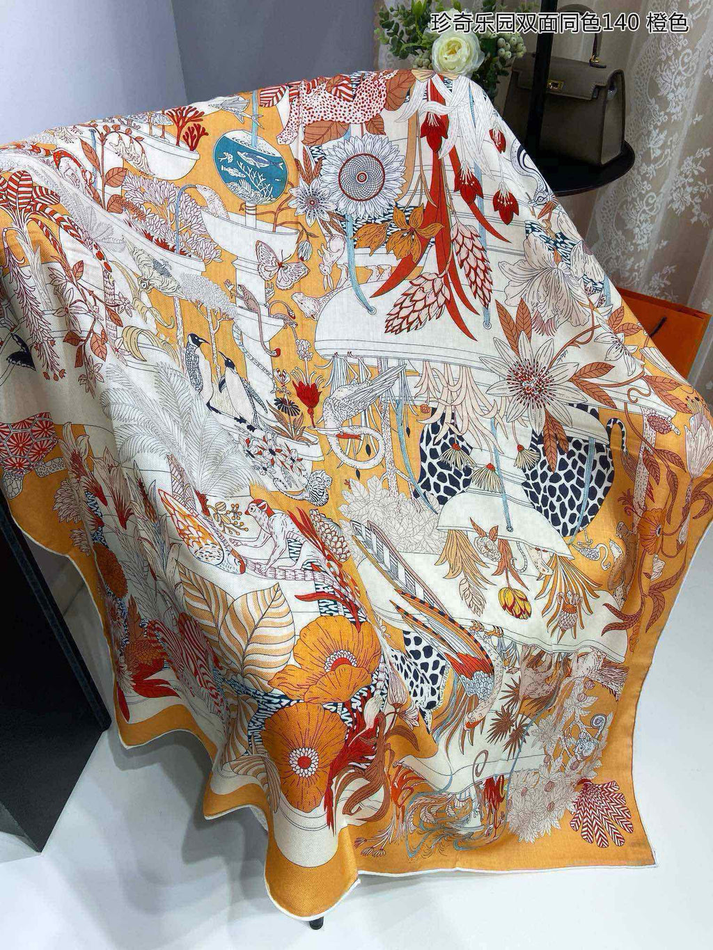 Precious Paradise Scarf 140 CM Yellow Orange Colorful Cashmere And Silk