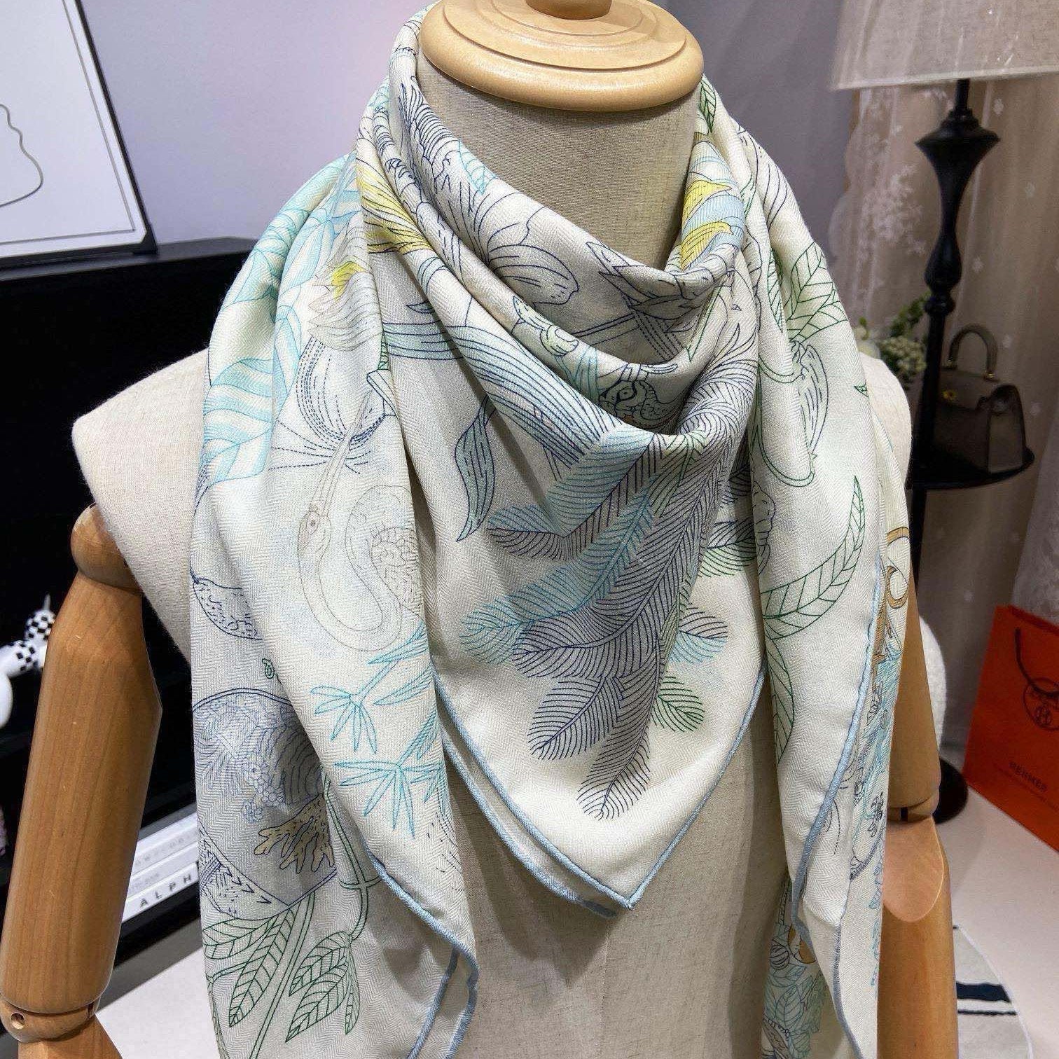 Square Scarf 140 CM White Colorful Cashmere And Silk